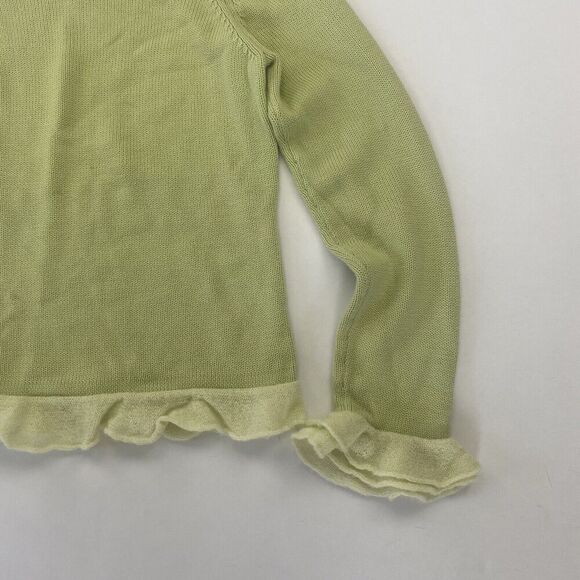 VTG Talbots Kids Green Cable Knit Sweater Ruffle Hem Sz 14 Pullover 100% Cotton - Picture 5 of 11